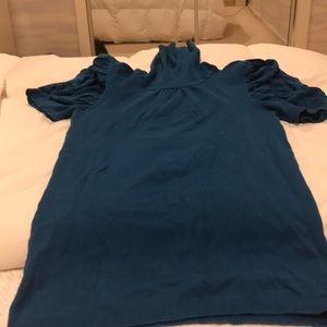 Teal blue short sleeved turtleneck sweater